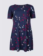 Marks & Spencer Curve Printed Short Sleeve Swing Dress Navy Mix