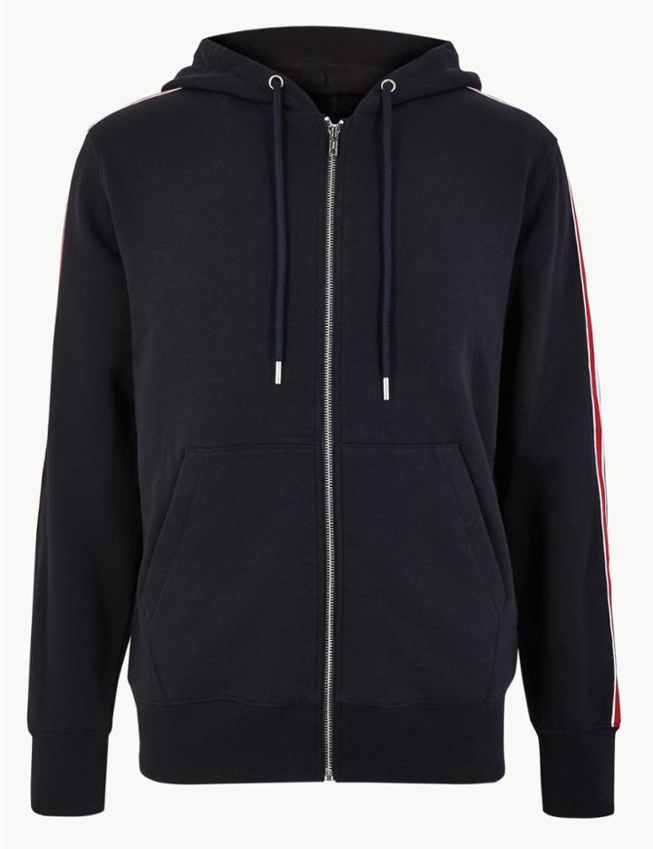Marks & Spencer Pure Cotton Zip Through Hoodie Navy