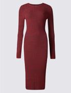 Marks & Spencer Ribbed Knit Bodycon Dress Red Mix