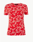 Marks & Spencer Cotton Rich Floral Print Fitted T-shirt Red Mix