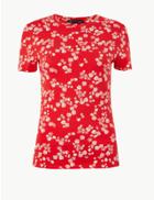 Marks & Spencer Cotton Rich Floral Print Fitted T-shirt Red Mix