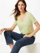 Marks & Spencer V-neck Short Sleeve Straight Fit T-shirt Pale Green