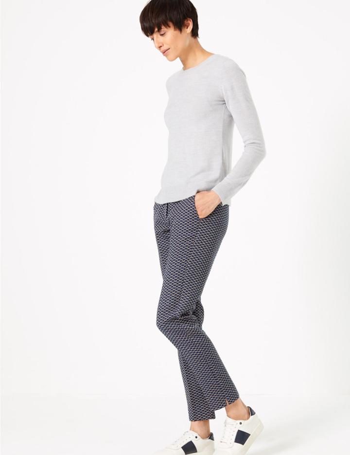 Marks & Spencer Mia Jacquard Slim Ankle Grazer Trousers Navy Mix