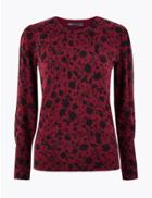 Marks & Spencer Floral Gathered Shoulder Jumper Dark Red Mix