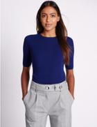 Marks & Spencer Ribbed Half Sleeve Jumper Rich Blue