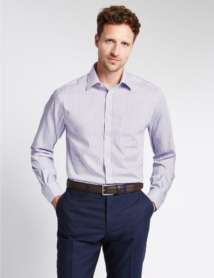 Marks & Spencer 2in Longer Pure Cotton Non-iron Shirt Mauve