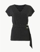Marks & Spencer Striped V-neck Short Sleeve Top Black Mix