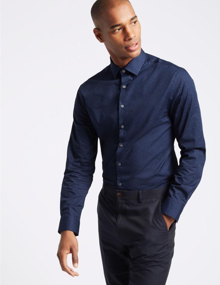 Marks & Spencer Pure Cotton Modern Slim Fit Shirt Midnight