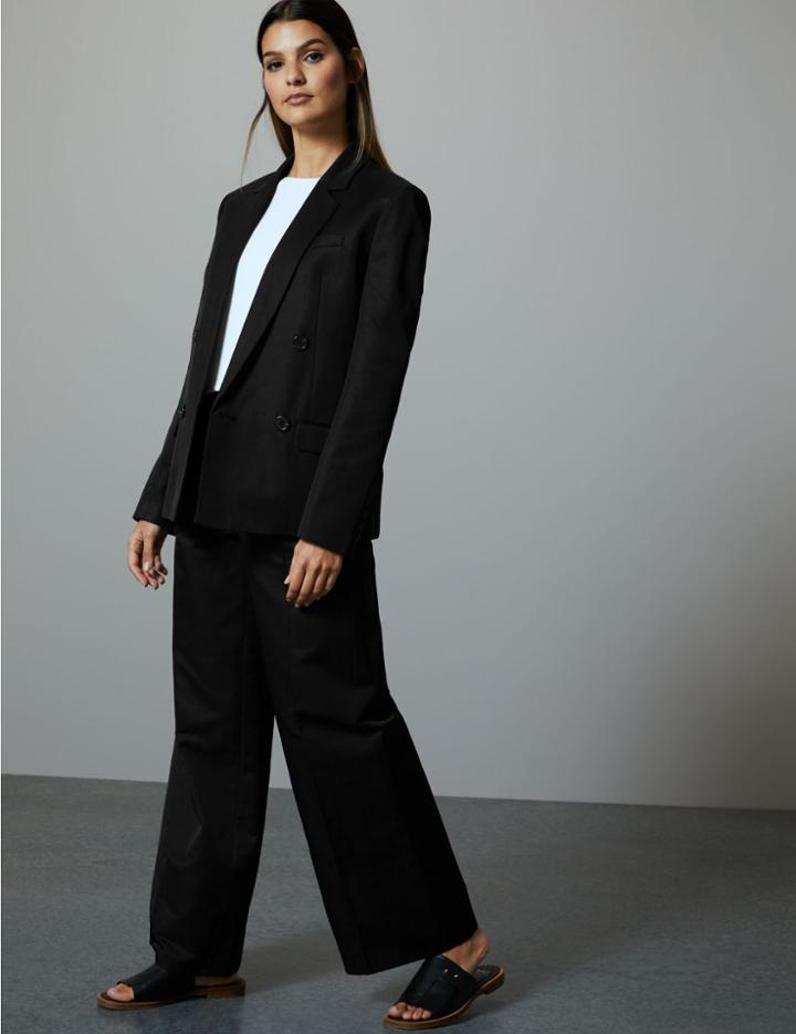 Marks & Spencer Linen Blend Double Breasted Blazer Black