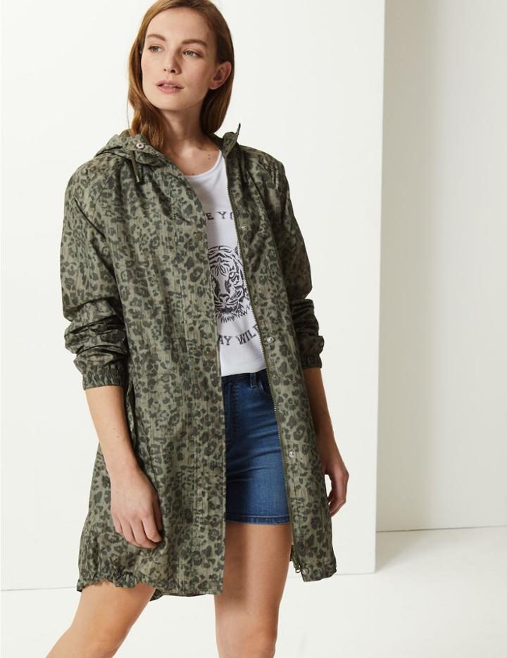 Marks & Spencer Animal Print Pack Away Parka Khaki Mix