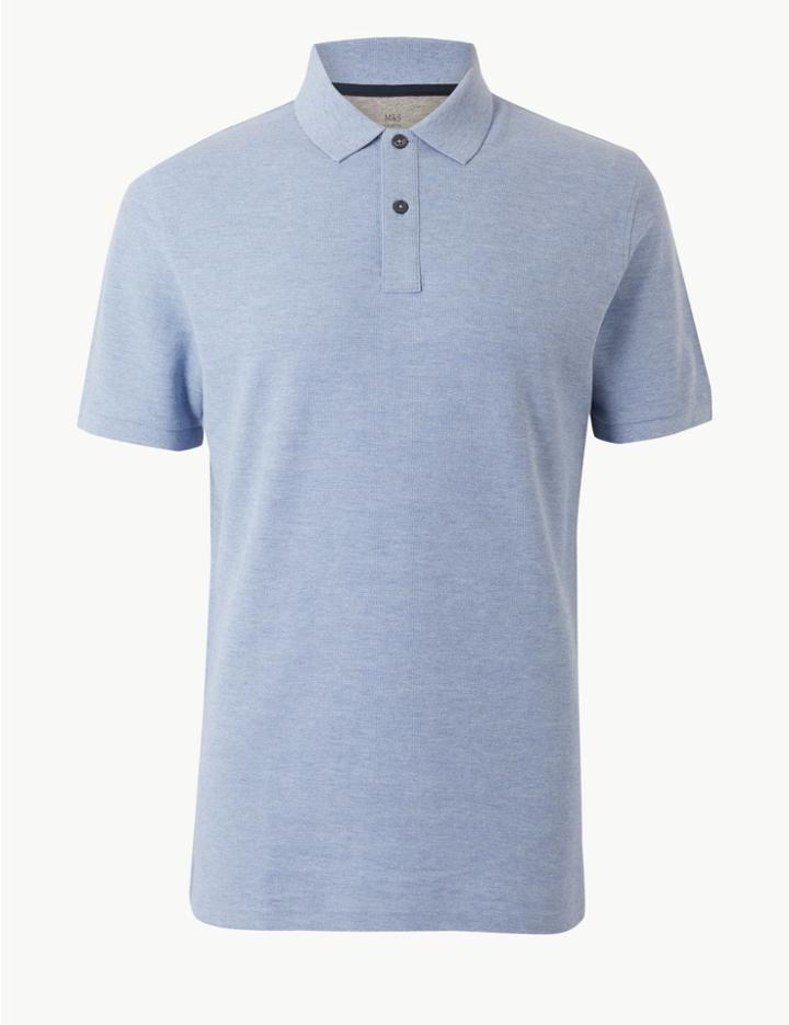 Marks & Spencer Slim Fit Pure Cotton Polo Shirt Pale Blue Mix