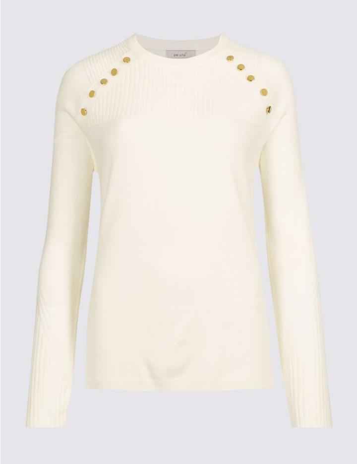 Marks & Spencer Cashmilon&trade; Button Shoulder Jumper Ivory