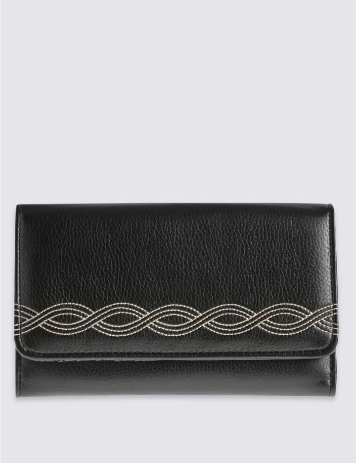 Marks & Spencer Faux Leather Rope Stitch Large Purse With Cardsafe&trade; Black