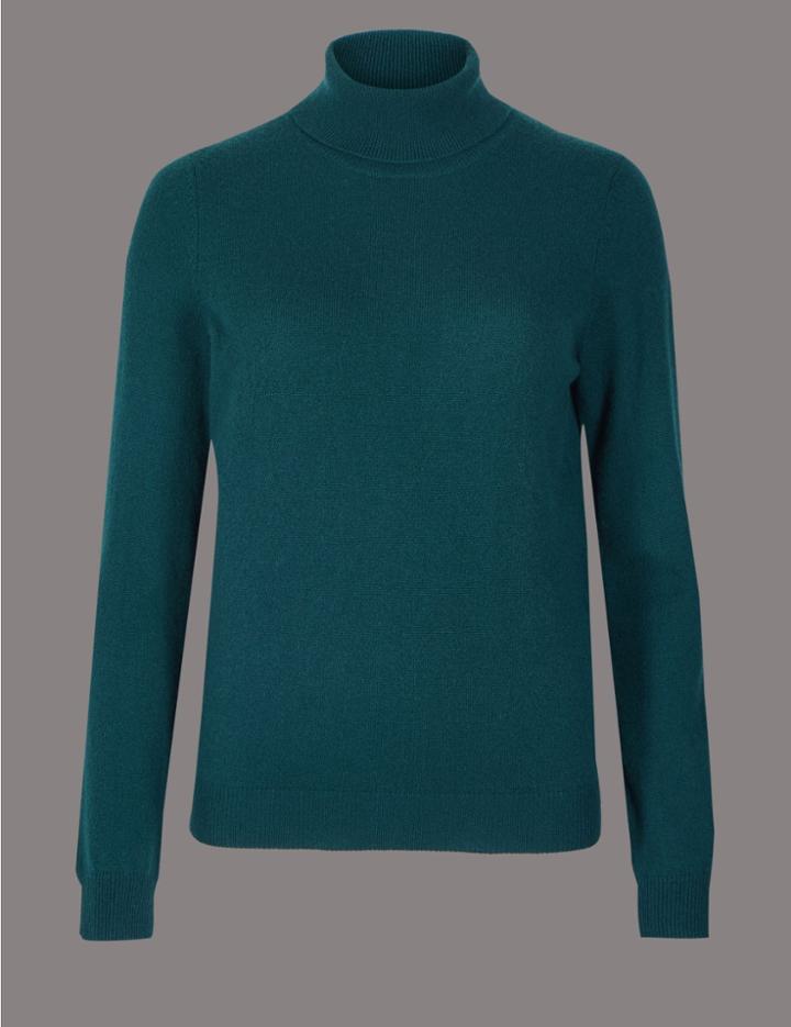 Marks & Spencer Pure Cashmere Roll Neck Jumper Dark Evergreen