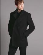 Marks & Spencer Wool Blend Funnel Neck Overcoat Black Mix