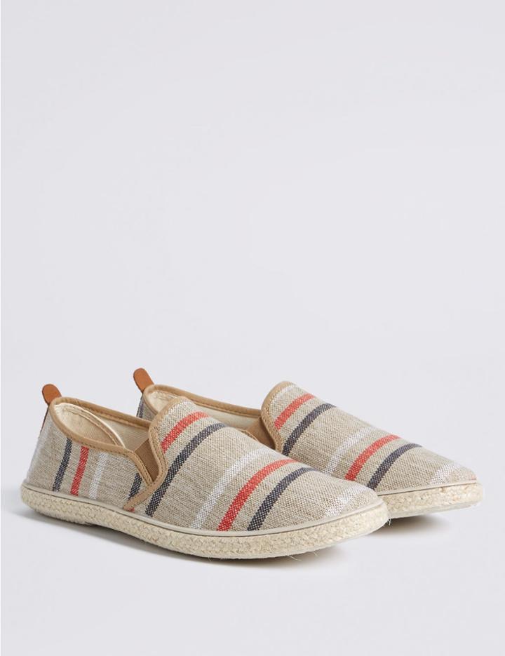 Marks & Spencer Canvas Striped Espadrille Slip-on Shoes Ecru Mix