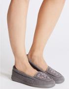 Marks & Spencer Star Embroidered Moccasin Slippers Grey Mix