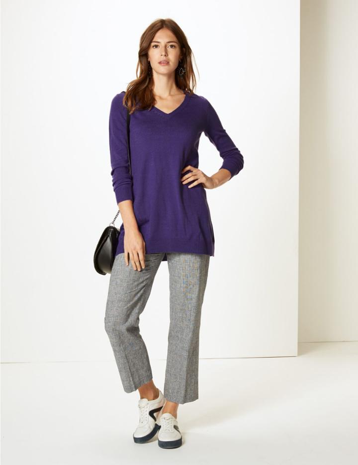Marks & Spencer Cashmilon&trade; Textured V-neck Tunic Jumper Purple