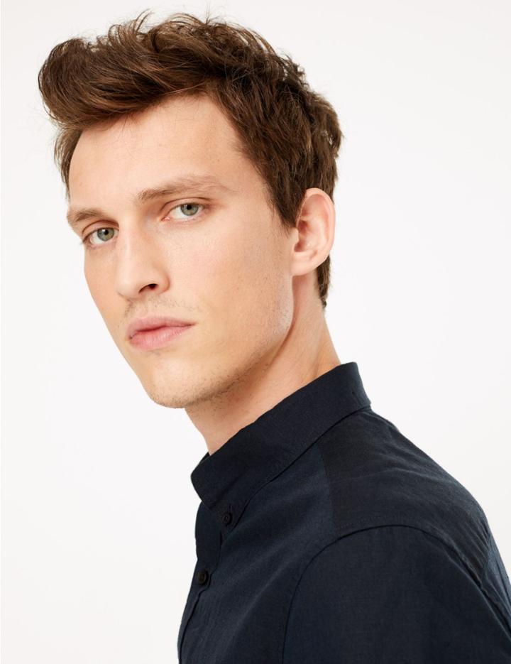 Marks & Spencer Linen Rich Slim Fit Shirt Navy