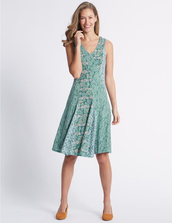 Marks & Spencer Spliced Burnout Print Dress Mint Mix