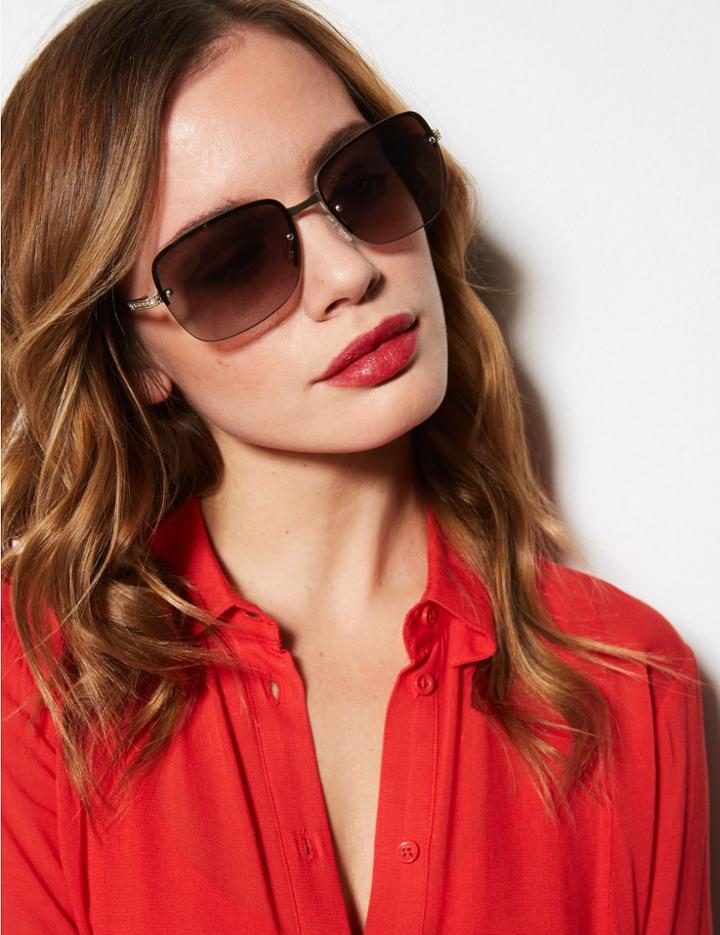 Marks & Spencer Bling Rimless Square Sunglasses Brown Mix