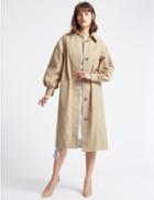 Marks & Spencer Cotton Rich Puff Sleeve Trench Coat Tan