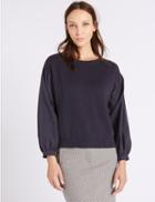 Marks & Spencer Pure Cotton Poplin Round Neck Jumper Navy