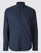 Marks & Spencer Pure Cotton Slim Fit Printed Shirt Blue