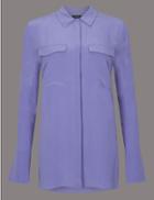 Marks & Spencer Pure Silk Button Through Long Sleeve Shirt Dark Lilac