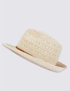 Marks & Spencer Crochet Braid Trilby Summer Hat Cream Mix
