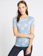 Marks & Spencer Pure Cotton Floral Print T-shirt Dusty Blue