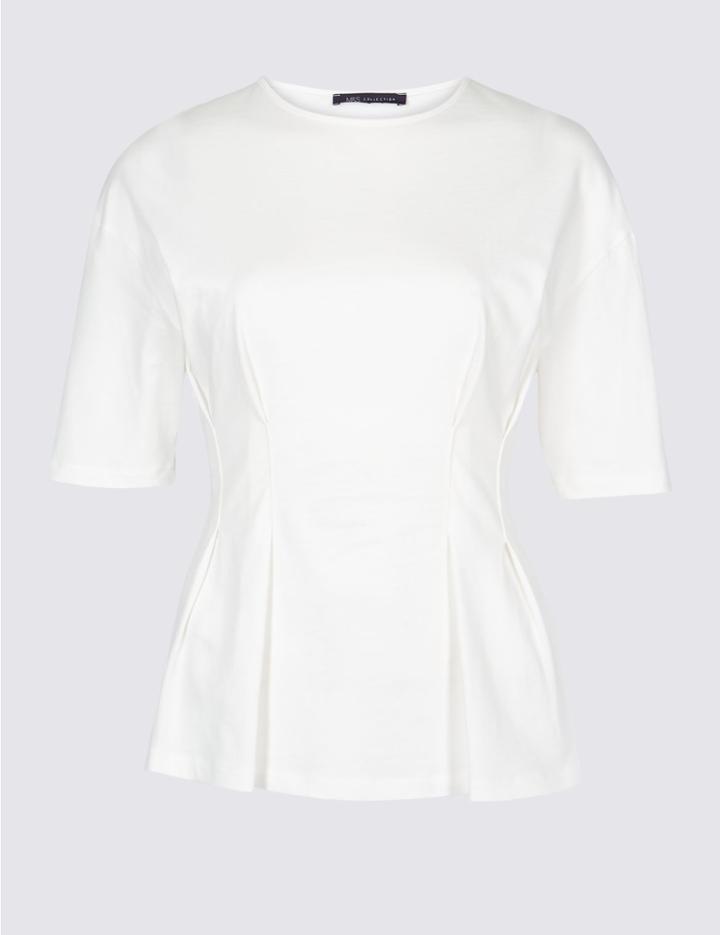 Marks & Spencer Pure Cotton Round Neck Short Sleeve Top Ivory