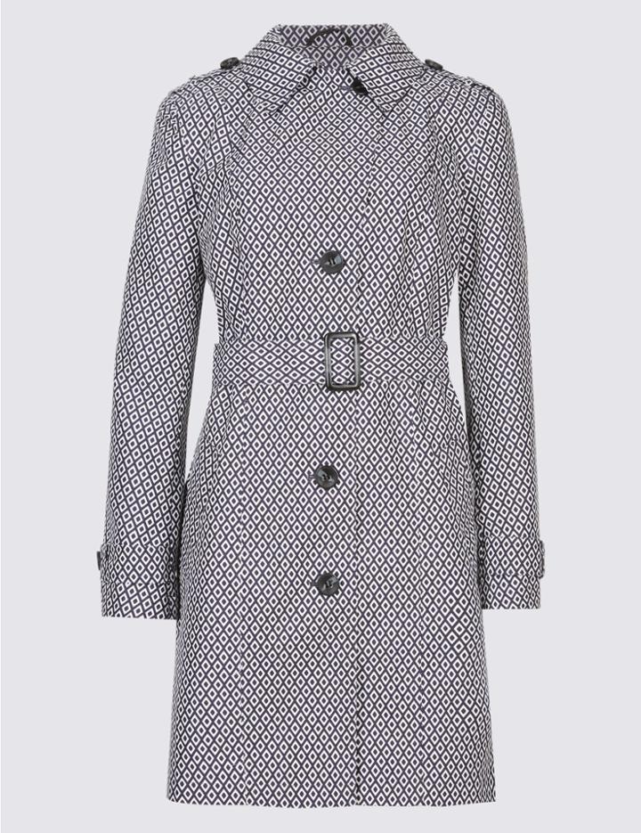 Marks & Spencer Printed Trench Coat With Stormwear&trade; Navy Mix