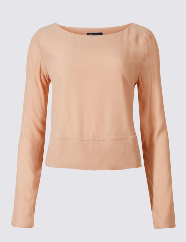 Marks & Spencer Round Neck Long Sleeve Blouse Pink