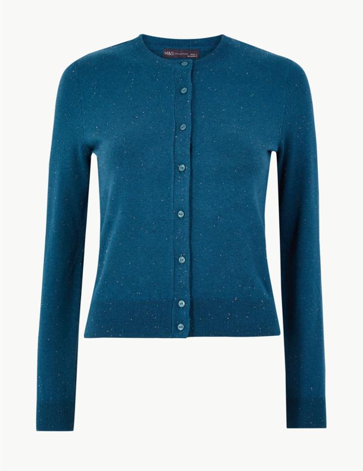 Marks & Spencer Textured Round Neck Cardigan Teal Mix