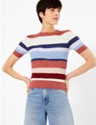 Marks & Spencer Argyle Stitch Striped Knitted Top Multi
