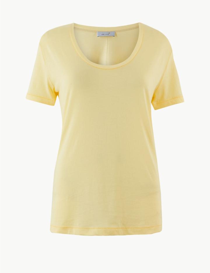 Marks & Spencer Pure Cotton Scoop Neck Short Sleeve T-shirt Yellow