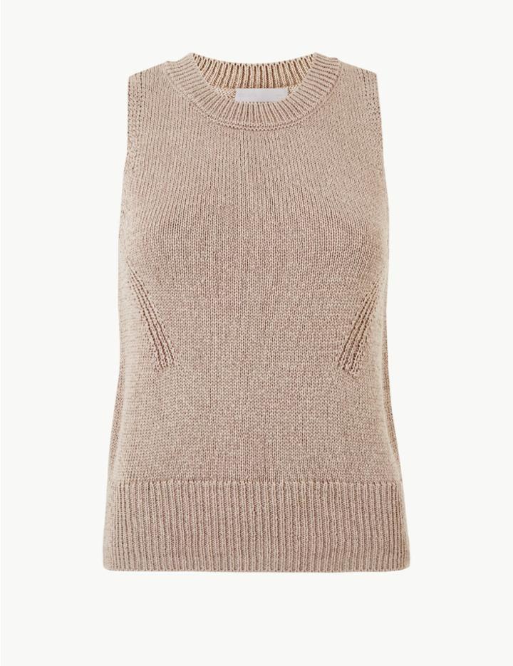 Marks & Spencer Textured Round Neck Jumper Neutral