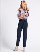 Marks & Spencer Tapered Leg Belted Trousers Navy
