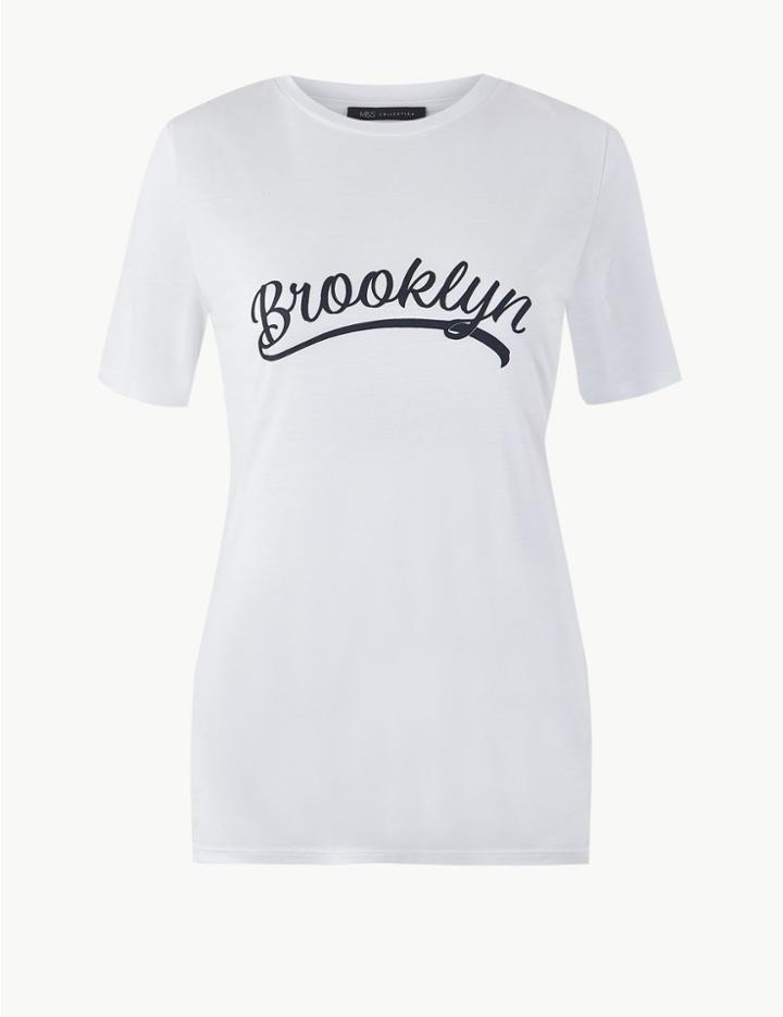 Marks & Spencer Printed Mercerised Fitted T-shirt White Mix