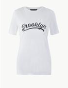 Marks & Spencer Printed Mercerised Fitted T-shirt White Mix