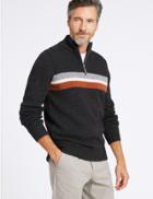 Marks & Spencer Lambswool Blend Half Zip Striped Jumper Charcoal Mix