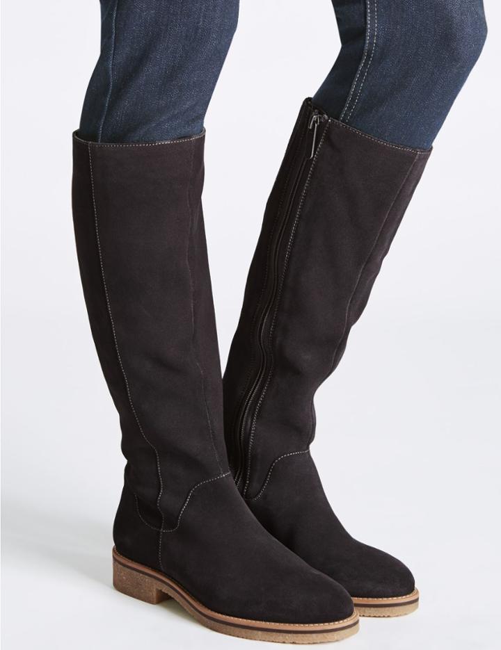 Marks & Spencer Leather Block Heel Knee High Boots Grey