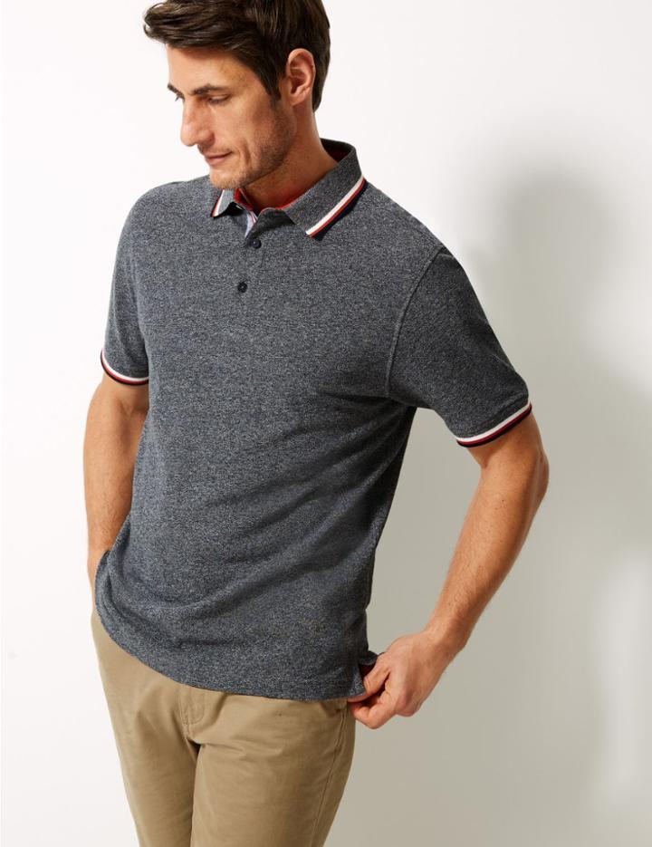 Marks & Spencer Pure Cotton Polo Shirt Grey Mix