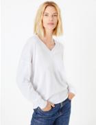 Marks & Spencer Pure Cotton V-neck Jumper Soft White