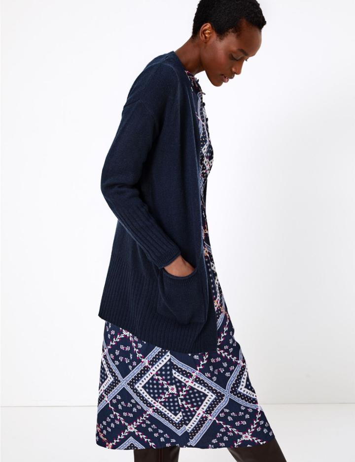 Marks & Spencer Lola Ribbed Edge To Edge Cardigan Navy