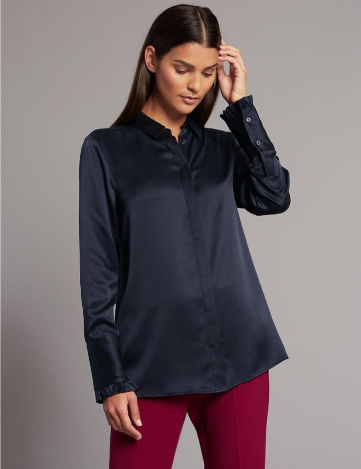 Marks & Spencer Pure Silk Frill Cuff Shirt Navy