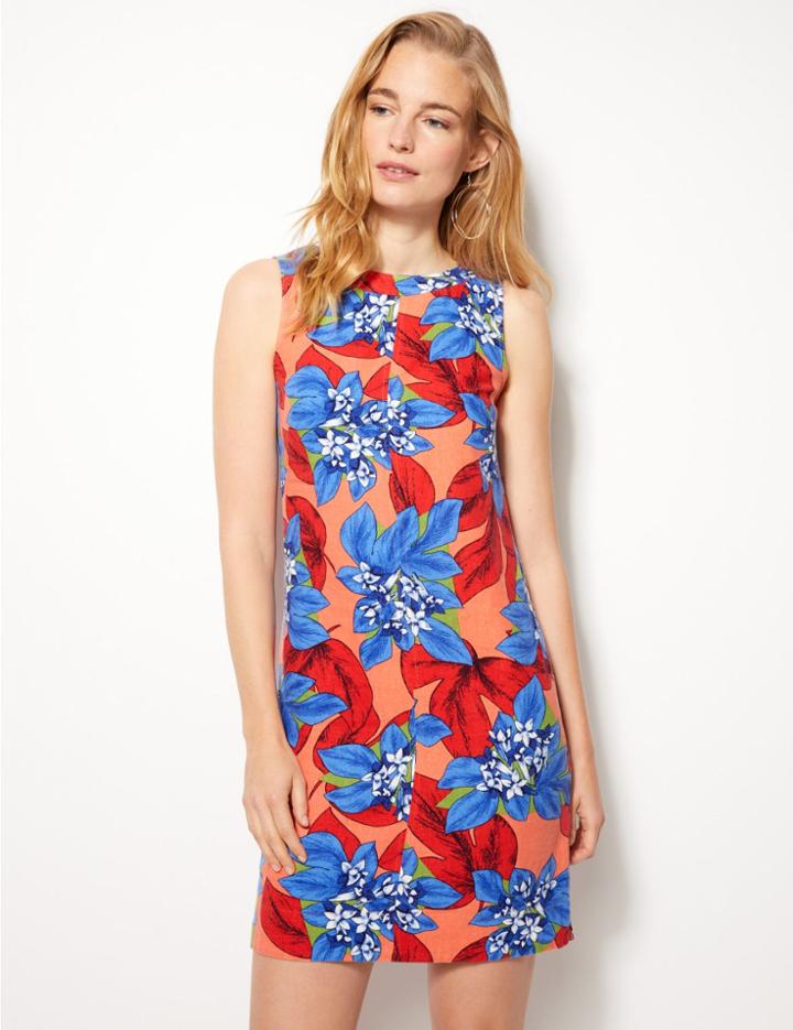 Marks & Spencer Linen Rich Floral Print Shift Dress Orange Mix