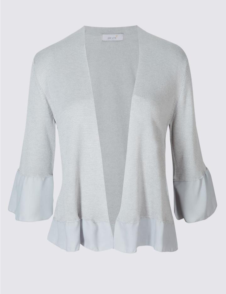 Marks & Spencer Open Front Flared Sleeve Cardigan Silver Grey