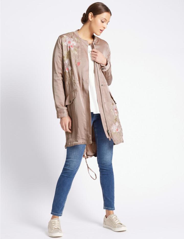 Marks & Spencer Longline Bomber Jacket With Stormwear&trade; Pink Mix